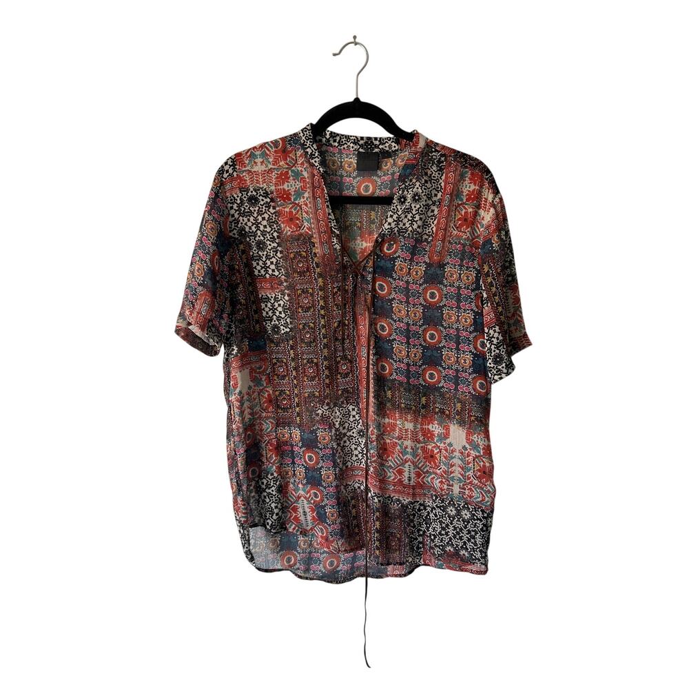Asos Blue Floral Semi Sheer Short Sleeve Blouse Small